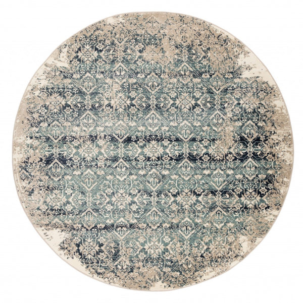 HomeRoots 8' Elegant Ivory and Blue Oriental Area Rug - Timeless Design for Modern Homes and Versatile Spaces 8' Round 475613