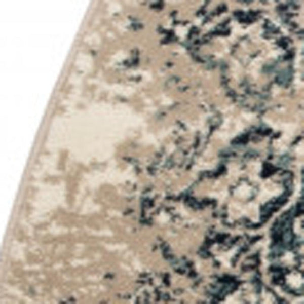HomeRoots 8' Elegant Ivory and Blue Oriental Area Rug - Timeless Design for Modern Homes and Versatile Spaces 8' Round 475613