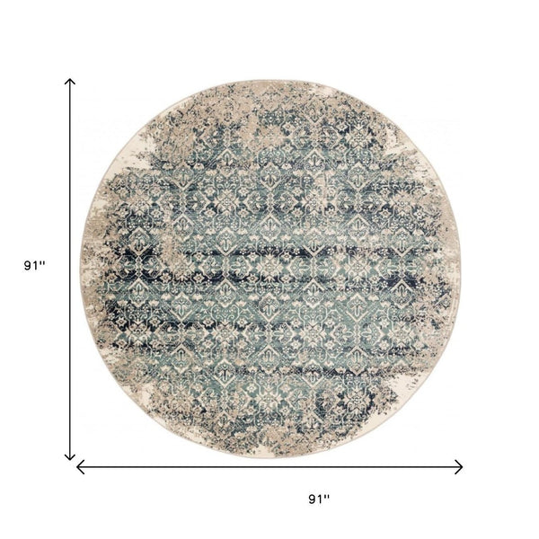 HomeRoots 8' Elegant Ivory and Blue Oriental Area Rug - Timeless Design for Modern Homes and Versatile Spaces 8' Round 475613