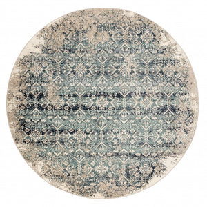HomeRoots 8' Elegant Ivory and Blue Oriental Area Rug - Timeless Design for Modern Homes and Versatile Spaces 8' Round 475613