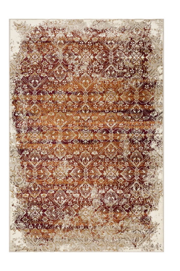 HomeRoots 5' Elegant Rust and Ivory Oriental Area Rug - Durable, Stain-Resistant, Perfect for Busy Homes 5' X 8' 475616