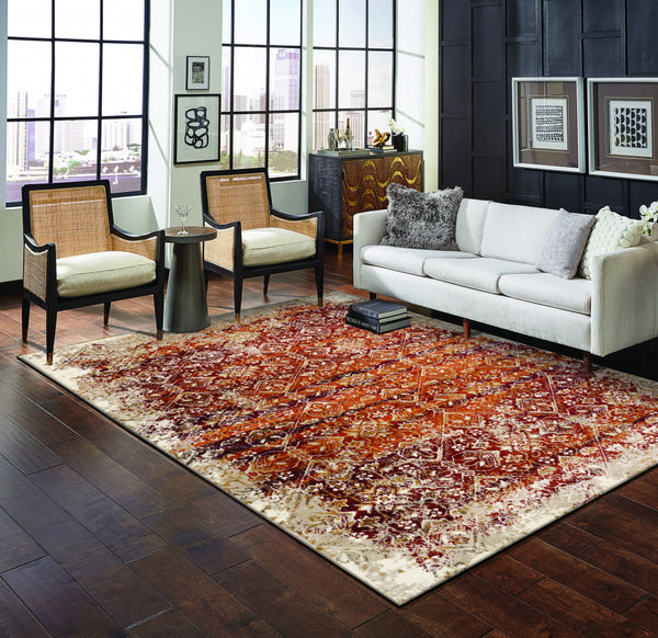 Homeroots 8' X 11' Rust Oriental Area Rug  Polypropylene 475617