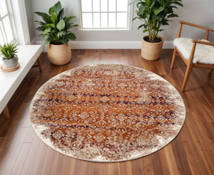 HomeRoots 8' Rust and Ivory Oriental Rug – Timeless Design, Durable, Stain-Resistant for High-Traffic Areas 8' Round 475618