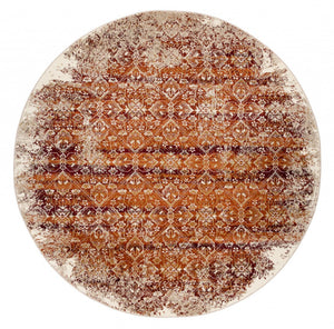 HomeRoots 8' Rust and Ivory Oriental Rug – Timeless Design, Durable, Stain-Resistant for High-Traffic Areas 8' Round 475618