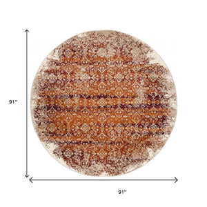 HomeRoots 8' Rust and Ivory Oriental Rug – Timeless Design, Durable, Stain-Resistant for High-Traffic Areas 8' Round 475618