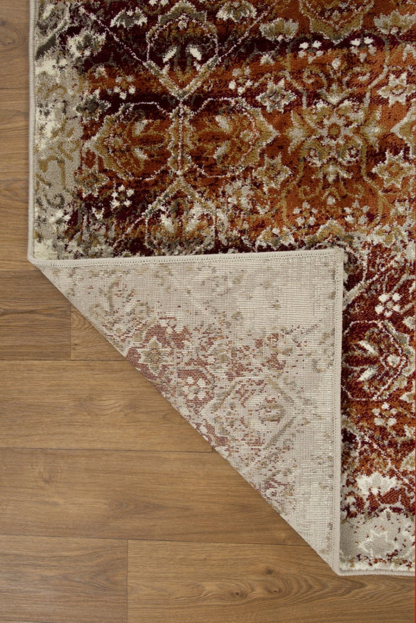 HomeRoots 8' Rust and Ivory Oriental Rug – Timeless Design, Durable, Stain-Resistant for High-Traffic Areas 8' Round 475618
