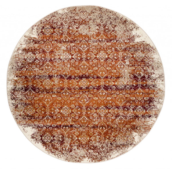 HomeRoots 8' Rust and Ivory Oriental Rug – Timeless Design, Durable, Stain-Resistant for High-Traffic Areas 8' Round 475618