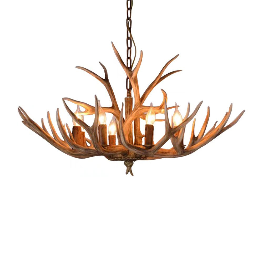 Homeroots Brown Super Stag Faux Antlers Six Light Led Chandelier   475631