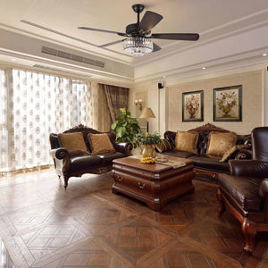 Homeroots Dark Brown Wooden And Faux Crystal Chandelier Ceiling Fan  Wood,Crystal 475637