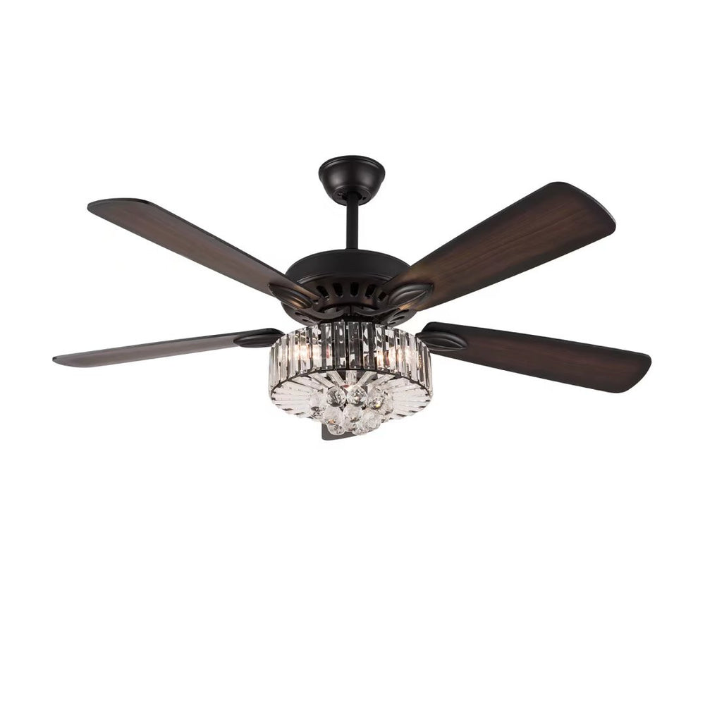 Homeroots Dark Brown Wooden And Faux Crystal Chandelier Ceiling Fan  Wood,Crystal 475637
