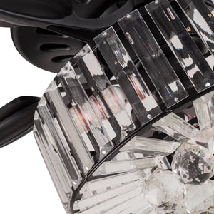 Homeroots Dark Brown Wooden And Faux Crystal Chandelier Ceiling Fan  Wood,Crystal 475637