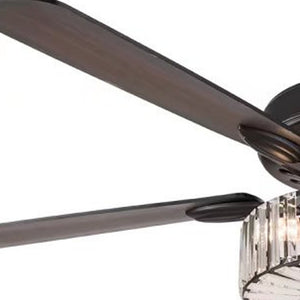 Homeroots Dark Brown Wooden And Faux Crystal Chandelier Ceiling Fan  Wood,Crystal 475637