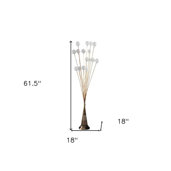 HomeRoots 62" Yellow 16 LED Novelty Floor Lamp - Modern Design with Frosted Orb Shades for Any Room 475641