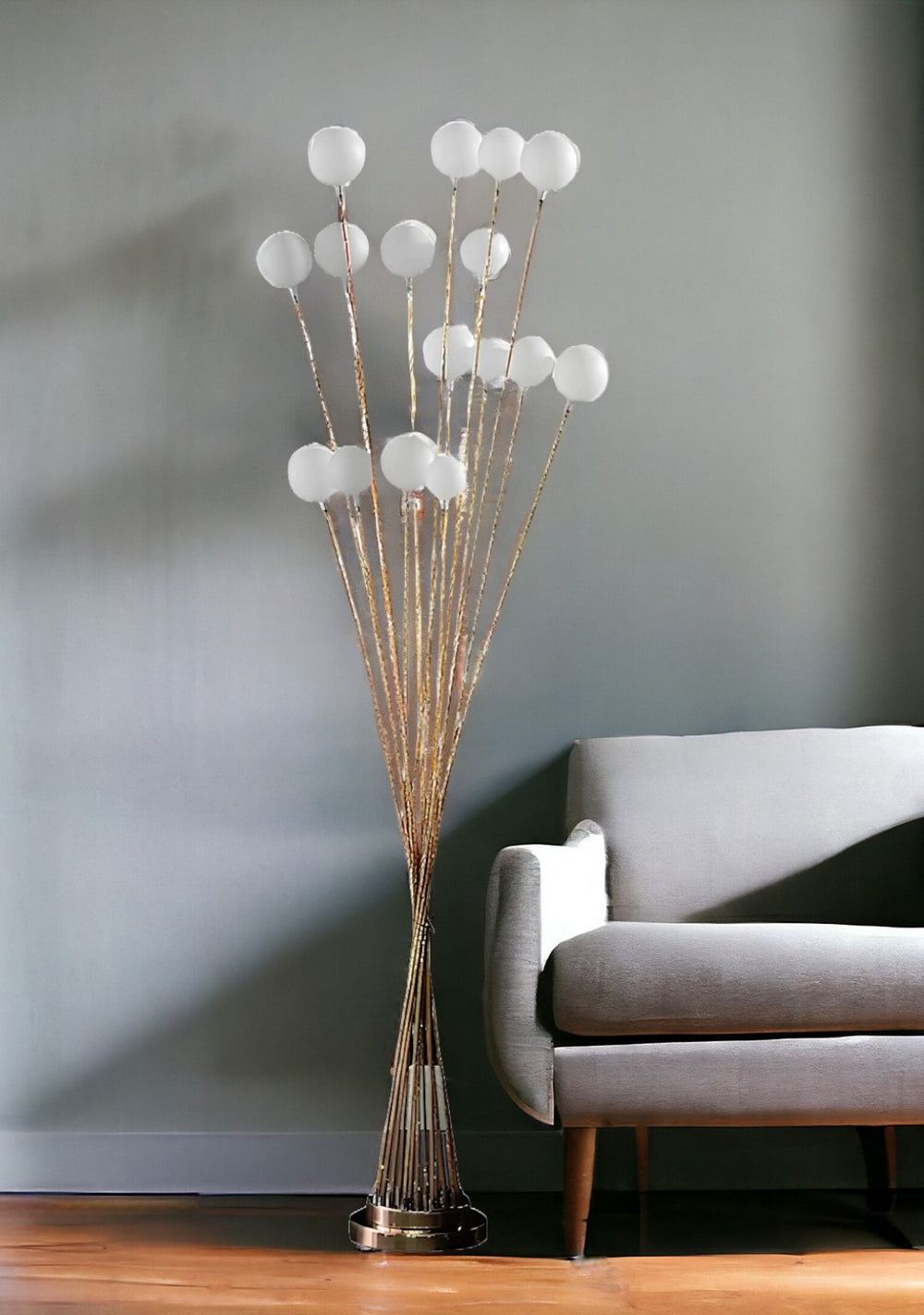 HomeRoots 62" Yellow 16 LED Novelty Floor Lamp - Modern Design with Frosted Orb Shades for Any Room 475641