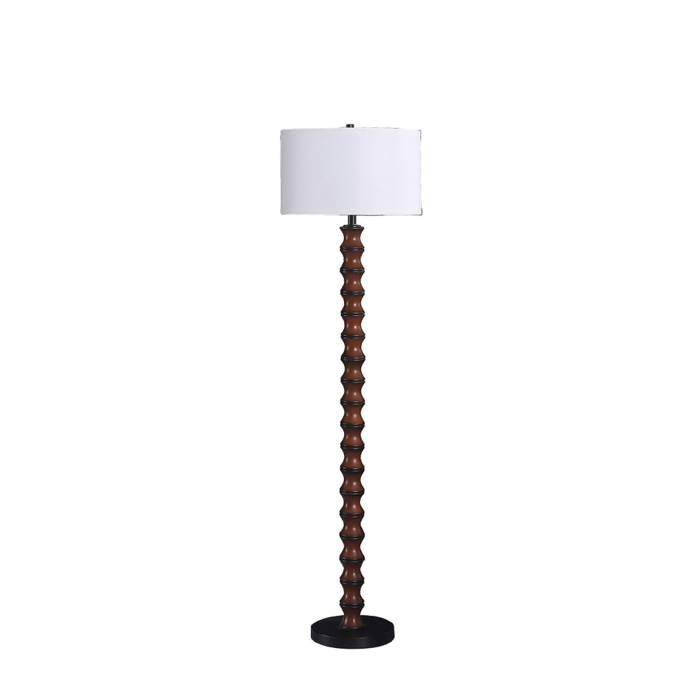 HomeRoots 61" Brown and White Resin Floor Lamp - Elegant Farmhouse Style with White Drum Shade for Any Room 475643