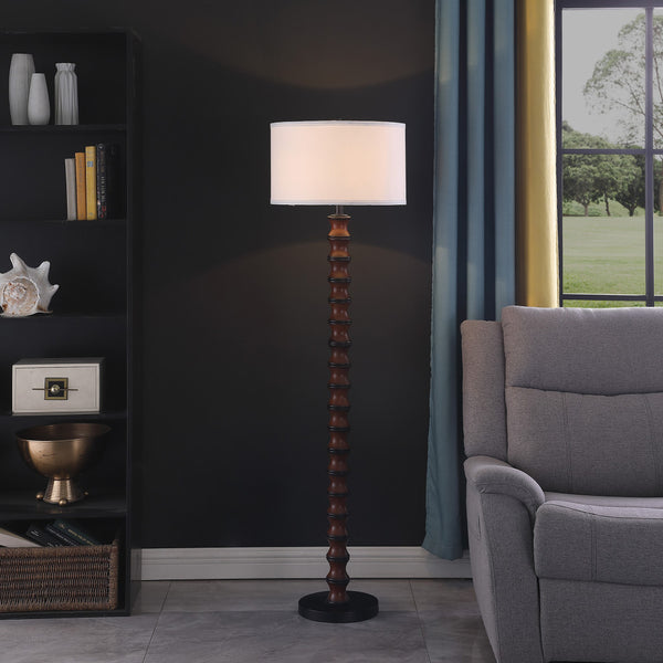 Homeroots 61" Dark Cherry Black Faux Wood Bubble Floor Lamp With White Drum Shade  Resin 475643