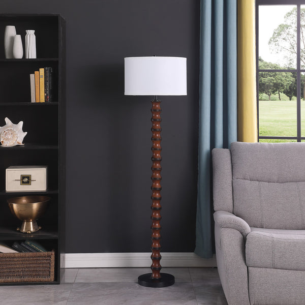 Homeroots 61" Dark Cherry Black Faux Wood Bubble Floor Lamp With White Drum Shade  Resin 475643