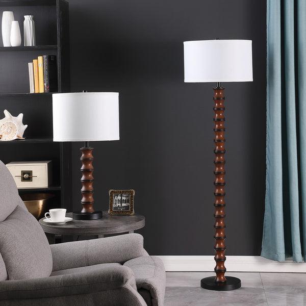 Homeroots 61" Dark Cherry Black Faux Wood Bubble Floor Lamp With White Drum Shade  Resin 475643