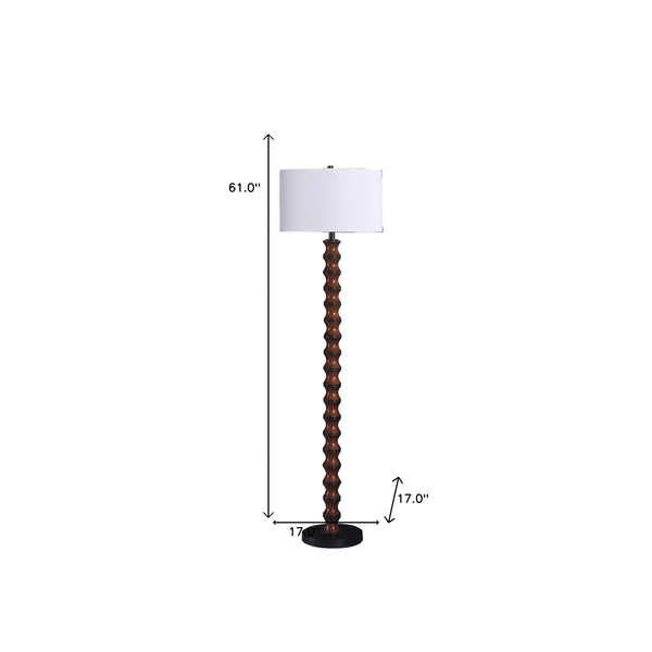 Homeroots 61" Dark Cherry Black Faux Wood Bubble Floor Lamp With White Drum Shade  Resin 475643