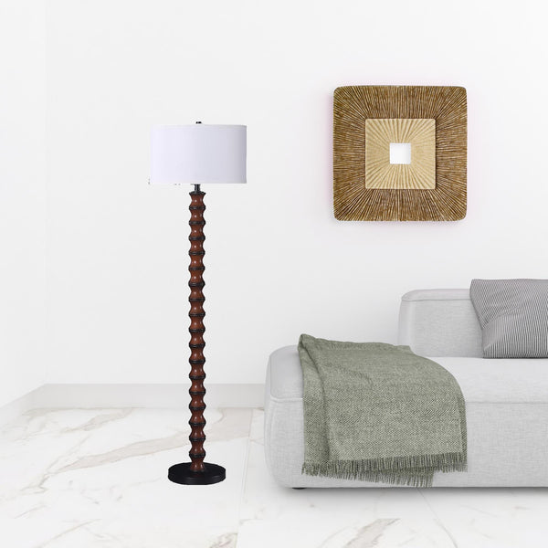 Homeroots 61" Dark Cherry Black Faux Wood Bubble Floor Lamp With White Drum Shade  Resin 475643