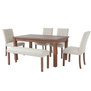 English Elm 6-piece Rectangular Dining Set with Wood Grain Table Four Upholstered Chairs and Bench Walnut N752S000012D