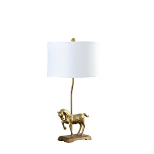 Homeroots 30" Gold Stallion Horse Table Lamp With White Shade   475653