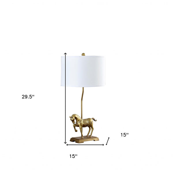 Homeroots 30" Gold Stallion Horse Table Lamp With White Shade   475653