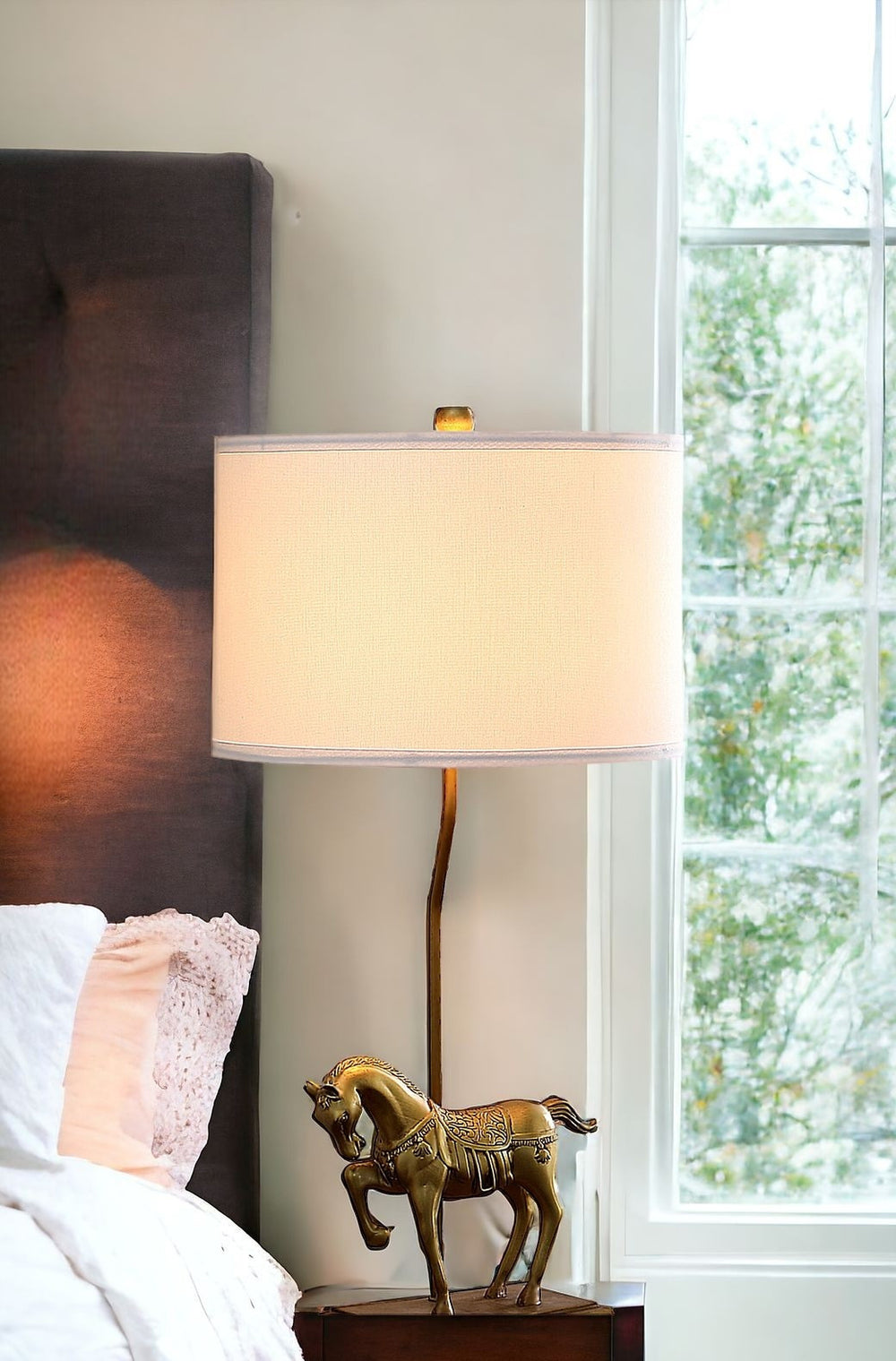 Homeroots 30" Gold Stallion Horse Table Lamp With White Shade   475653