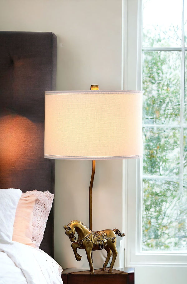 Homeroots 30" Gold Stallion Horse Table Lamp With White Shade   475653
