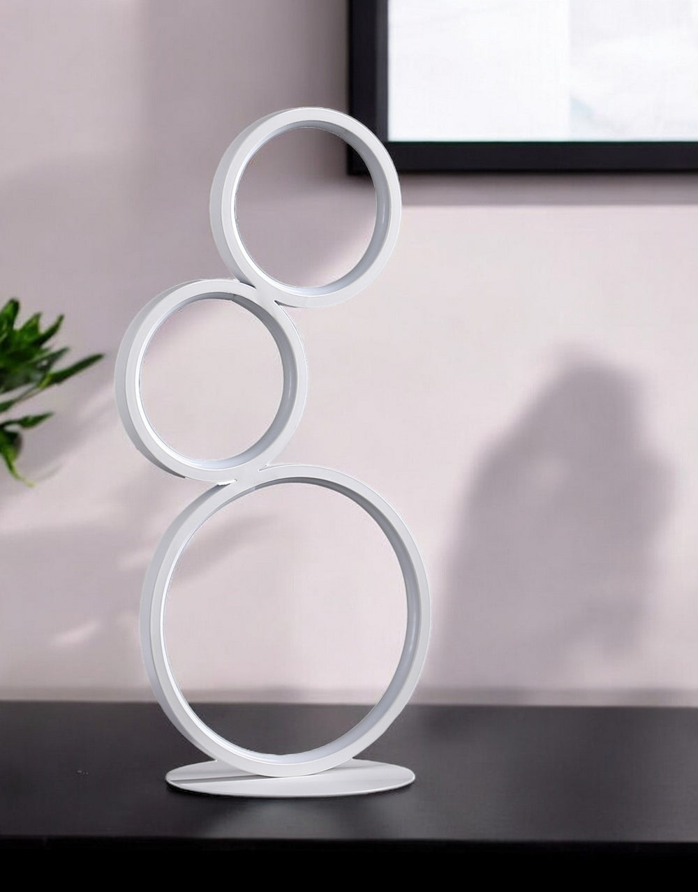 Homeroots 17" White Metal Three Light Round Table Lamp With White   475655