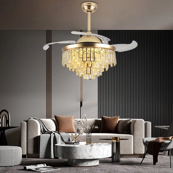 Homeroots Luxurious Gold Crystal Chandelier Ceiling Fan  Metal,Glass 475660