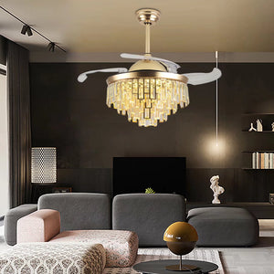 Homeroots Luxurious Gold Crystal Chandelier Ceiling Fan  Metal,Glass 475660