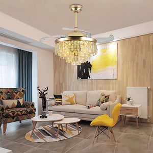 Homeroots Luxurious Gold Crystal Chandelier Ceiling Fan  Metal,Glass 475660