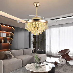 Homeroots Luxurious Gold Crystal Chandelier Ceiling Fan  Metal,Glass 475660