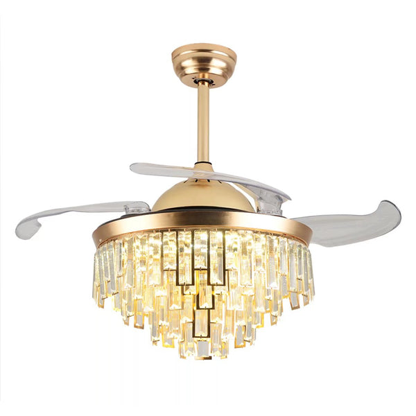 Homeroots Luxurious Gold Crystal Chandelier Ceiling Fan  Metal,Glass 475660
