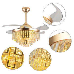 Homeroots Luxurious Gold Crystal Chandelier Ceiling Fan  Metal,Glass 475660