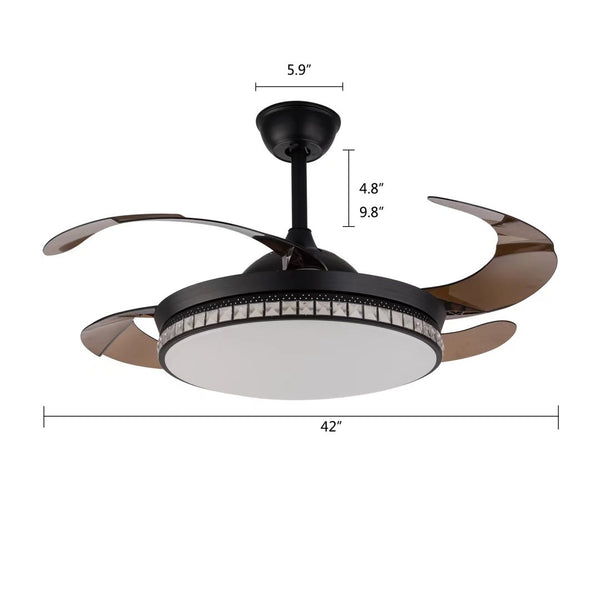 Homeroots Stylish Black Chandelier With Retractable Blades   475662