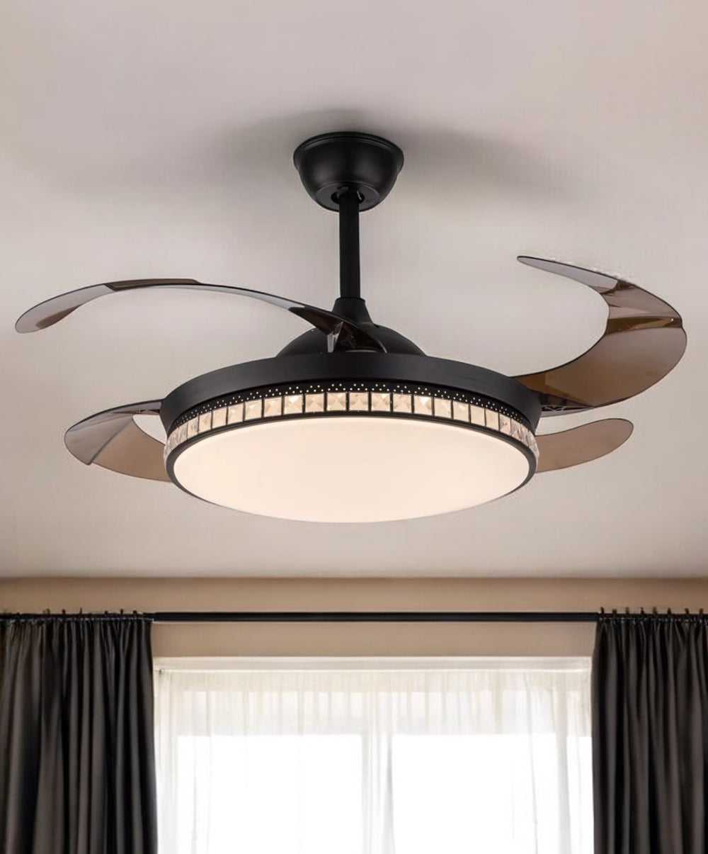 Homeroots Stylish Black Chandelier With Retractable Blades   475662