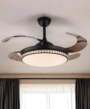 Homeroots Stylish Black Chandelier With Retractable Blades   475662