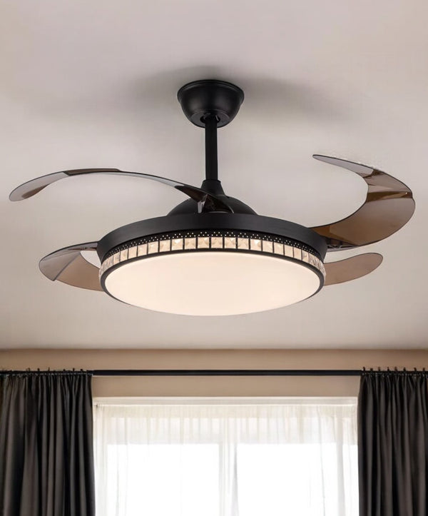 Homeroots Stylish Black Chandelier With Retractable Blades   475662