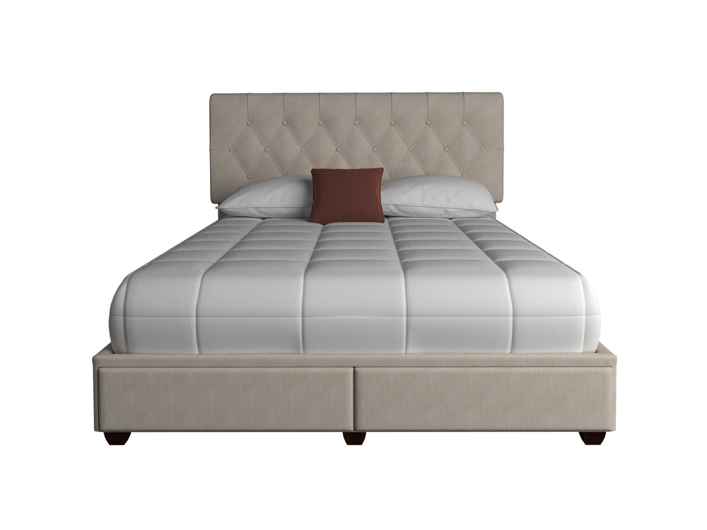 English Elm King Upholstered Storage Bed with 2 Spacious Drawers, Sleek Polyester Fabric, Modern Platform Design Light beige 82 L x 26.75 W x 16.75 H B2699P293585