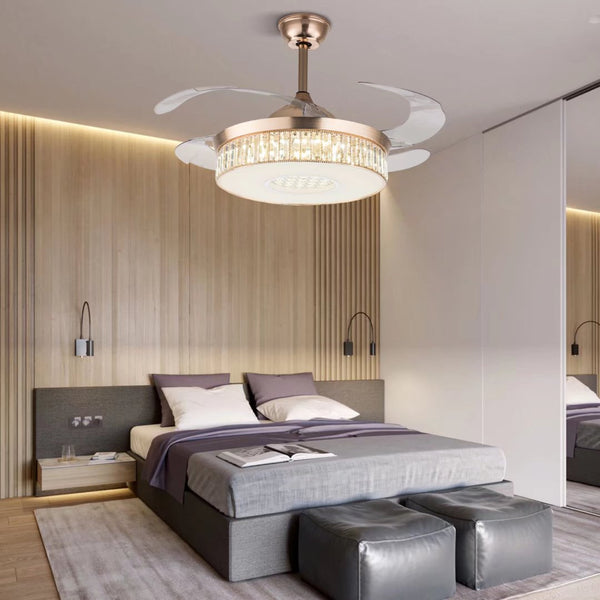 Homeroots Elegant Crystal Chandelier Retractable Blade Ceiling Fan  Metal 475684