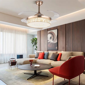 Homeroots Elegant Crystal Chandelier Retractable Blade Ceiling Fan  Metal 475684