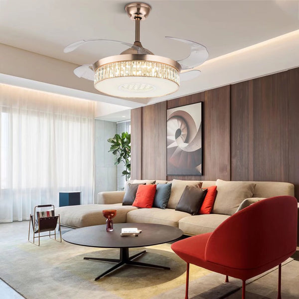 Homeroots Elegant Crystal Chandelier Retractable Blade Ceiling Fan  Metal 475684