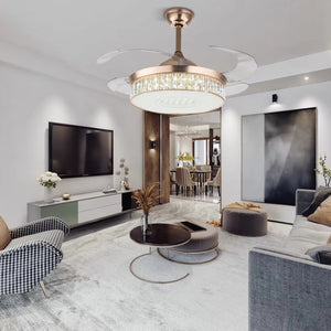 Homeroots Elegant Crystal Chandelier Retractable Blade Ceiling Fan  Metal 475684