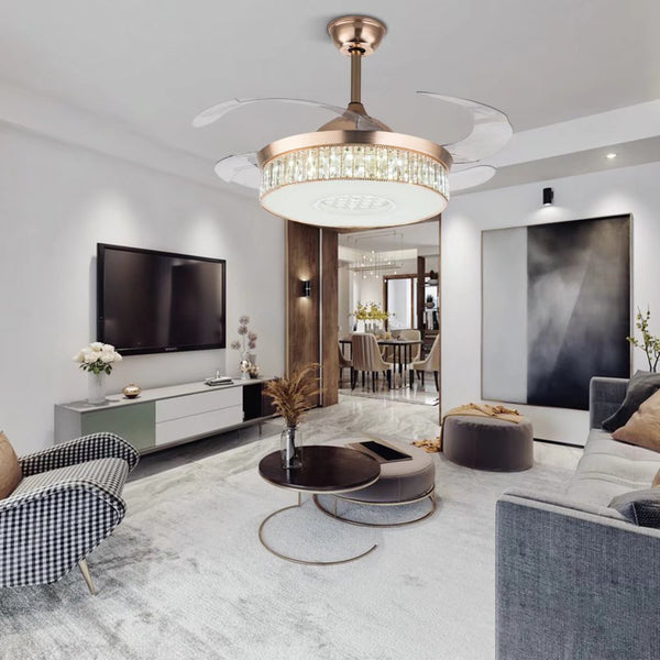 Homeroots Elegant Crystal Chandelier Retractable Blade Ceiling Fan  Metal 475684