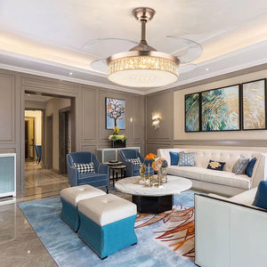 Homeroots Elegant Crystal Chandelier Retractable Blade Ceiling Fan  Metal 475684