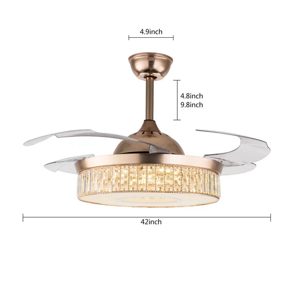 Homeroots Elegant Crystal Chandelier Retractable Blade Ceiling Fan  Metal 475684