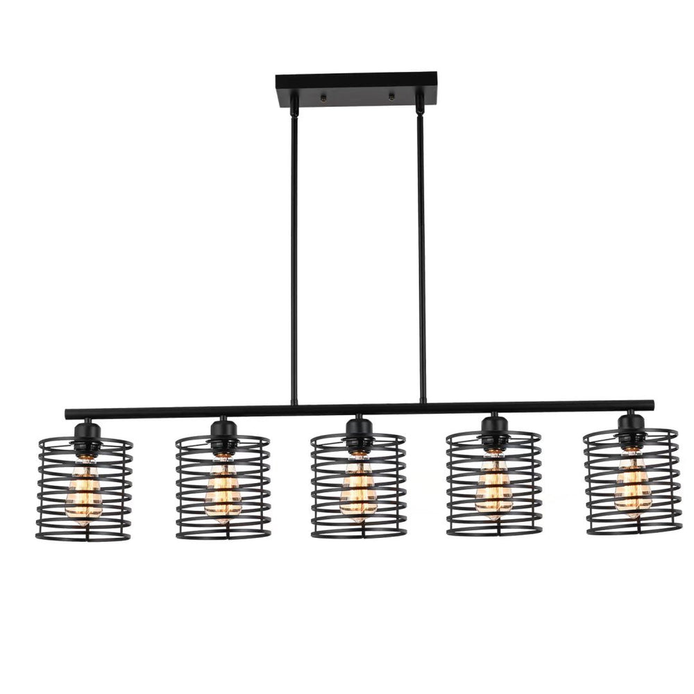 Homeroots Industrial Black Cage Five Light Metal Pendant Chandelier   475685