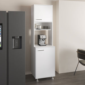 English Elm Antares Slim Kitchen Pantry Cabinet with Open Shelf, Double Doors & Upper Storage in Kronos White B070P337113